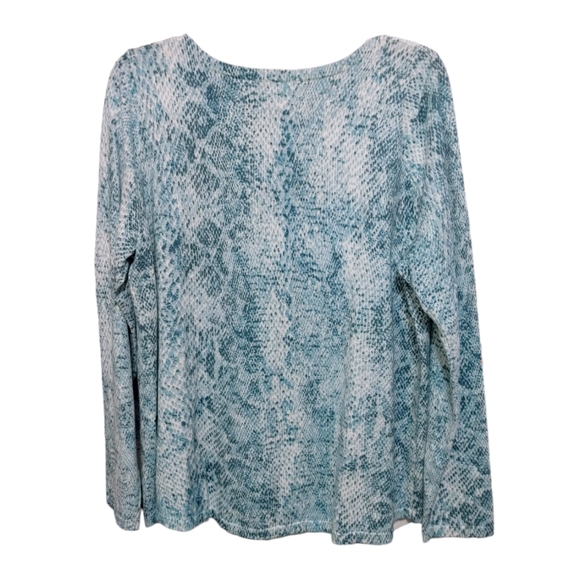 Chico's Blue Reptile Snake Print Bateau Neck Light Sweater Women's Size Large L - Picture 6 of 13